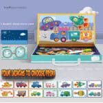 Children's portable wooden magnetic puzzle games in carry case busy Traffic and cars - Image 3