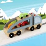 Wooden Toy multi car transporter with 3 cars