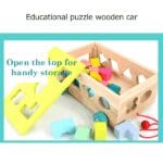Wooden pull along Toy car Box with colourful numbers & shape blocks - Image 2