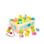 Wooden pull along Toy car Box with colourful numbers & shape blocks