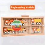 6Pcs Wooden Car Toys Set, Construction Vehicles for Building Site with storage box