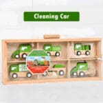 6Pcs Wooden Car Toys Set, Council Highway Vehicles with storage box.