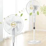 RLS white 16” 5 Blade Pedestal Round Base Floor Standing 3 Speed Oscillating Fan with intelligent timer