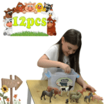 12 pieces Solid Large Farm Animals in a storage box with handle Ideal Toy