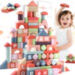 94 pc Childrens wooden learning colourful building blocks