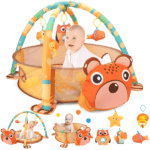 RLS Bear Baby Gym 3 in 1 Activity Play Floor Mat w/Ball Pit & Toys Balls Playmat