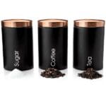 RLS Black Set of 3 Tea, Coffee, Sugar canisters Storage Container Set Black & Copper