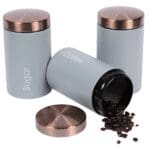 RLS Goose Grey  Set of 3 Tea, Coffee, Sugar canisters Storage Container Set Grey & Copper