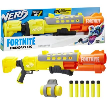 Nerf Fortnite Legendary TAC Blaster, Yellow Glow Wrap Design, 6-Dart Mega Drum Toy