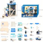 Wooden 3 level police station pretend play toy, with accessories - Image 9