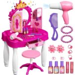 Kids Vanity Table and Chair Set - Beauty Mirror with Fashion Makeup Accessories for Girls
